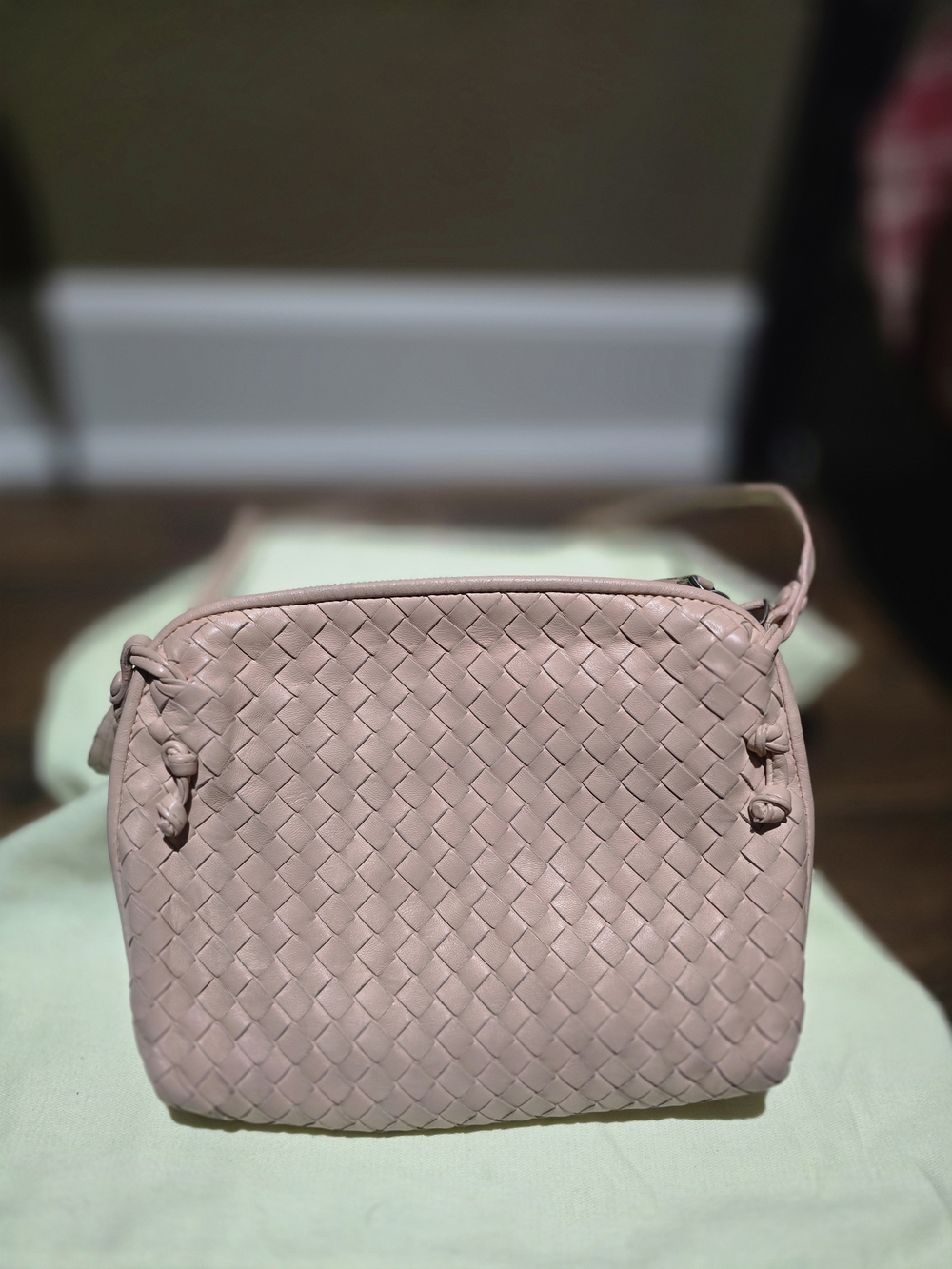 Bottega Veneta Blush Pink Woven Crossbody Bag